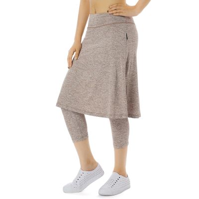 Women Knee Length Skirts with Leggings,Skirted Leggings Skorts Capris for Women Skort Legging Zipper Pockets(Brown 3XL)