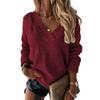 Akivide Womens V Neck Long Sleeve Loose Sweater Pullover Solid Oversized Knit Jumper Tops Fall Winter for Women Red X-Large view 1