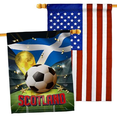 Ornament Collection World Cup Scotland American Flag Banner Pack Patio Porch Lawn Garden Room Decorations Outdoor Tapestry Yard Signs Art FIFA Team Qatar Trophy Soccer Game Football Gifts, Made In USA