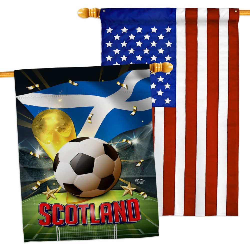 Ornament Collection World Cup Scotland American Flag Banner Pack Patio Porch Lawn Garden Room Decorations Outdoor Tapestry Yard Signs Art FIFA Team Qatar Trophy Soccer Game Football Gifts, Made In USA