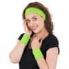 Five (5) Sets Bulk Sweatband Set - Headband and Wristbands Cotton - One Size Fits Most - for Sports and 80's Costume (Neon Green - Pack of 5) view 1