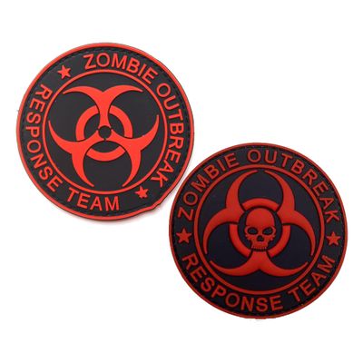2 PCS AliPlus Zombie Outbreak Response Team Patches Skull Patch PVC Rubber Morale Patch Hook Backed(Red)