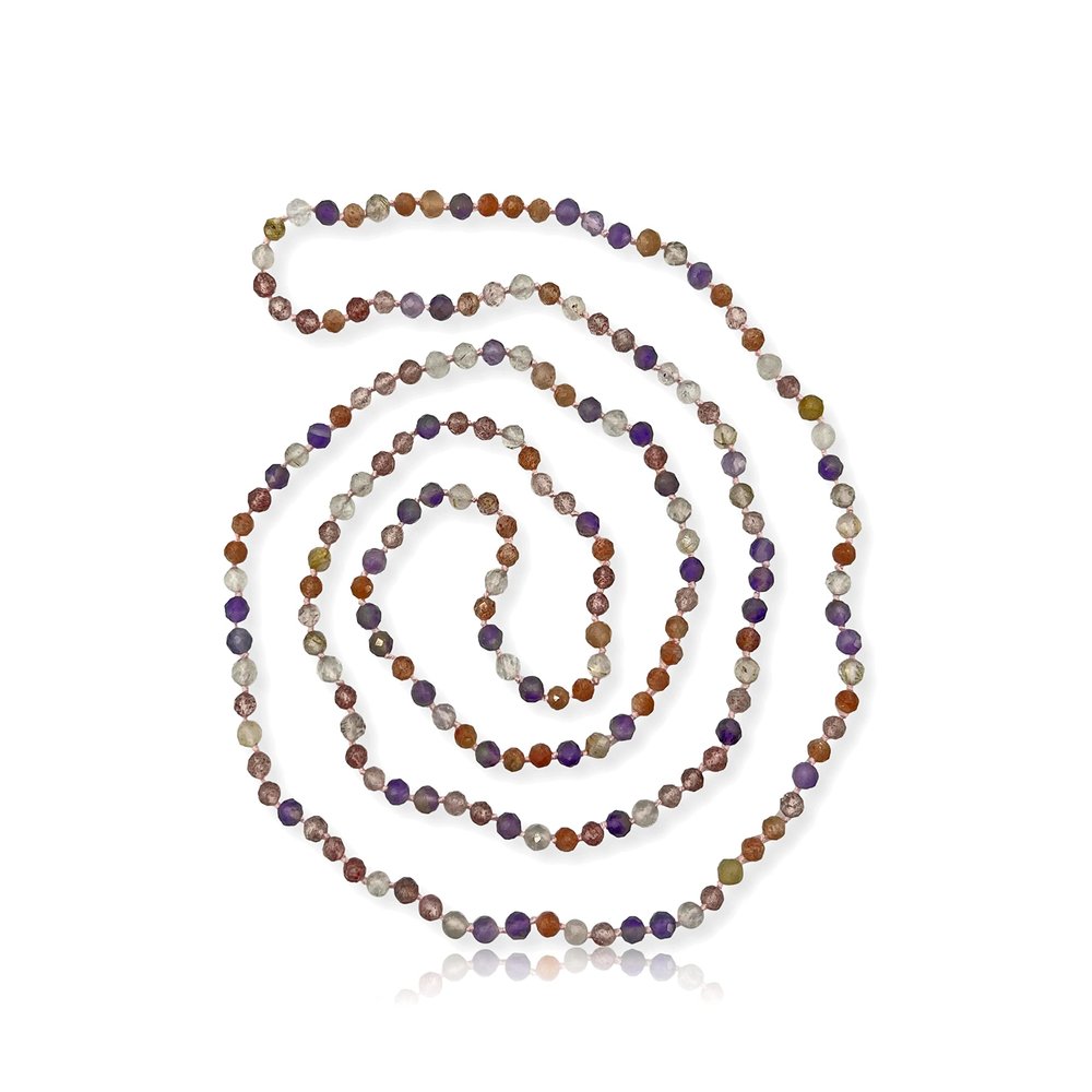 36-inch 4MM Micro-cut Small Petite Size Natural Super 7 Melody Stone Dainty Light Weight Mala Chakra Infinity Slip-on Style Beaded Necklace or Wrap Bracelet for Women. super 7