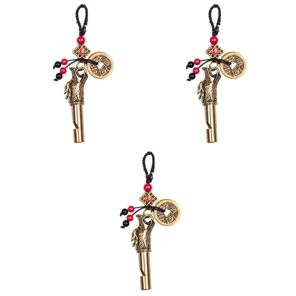 Angoily 3 pcs Elegant Retro Asking Chains Delicate Hanging Whistles Whistle Brass Design Pendant Ring Key Vintage Chain Lifeguard Dragon Car Survival with Emergency Outdoor Help