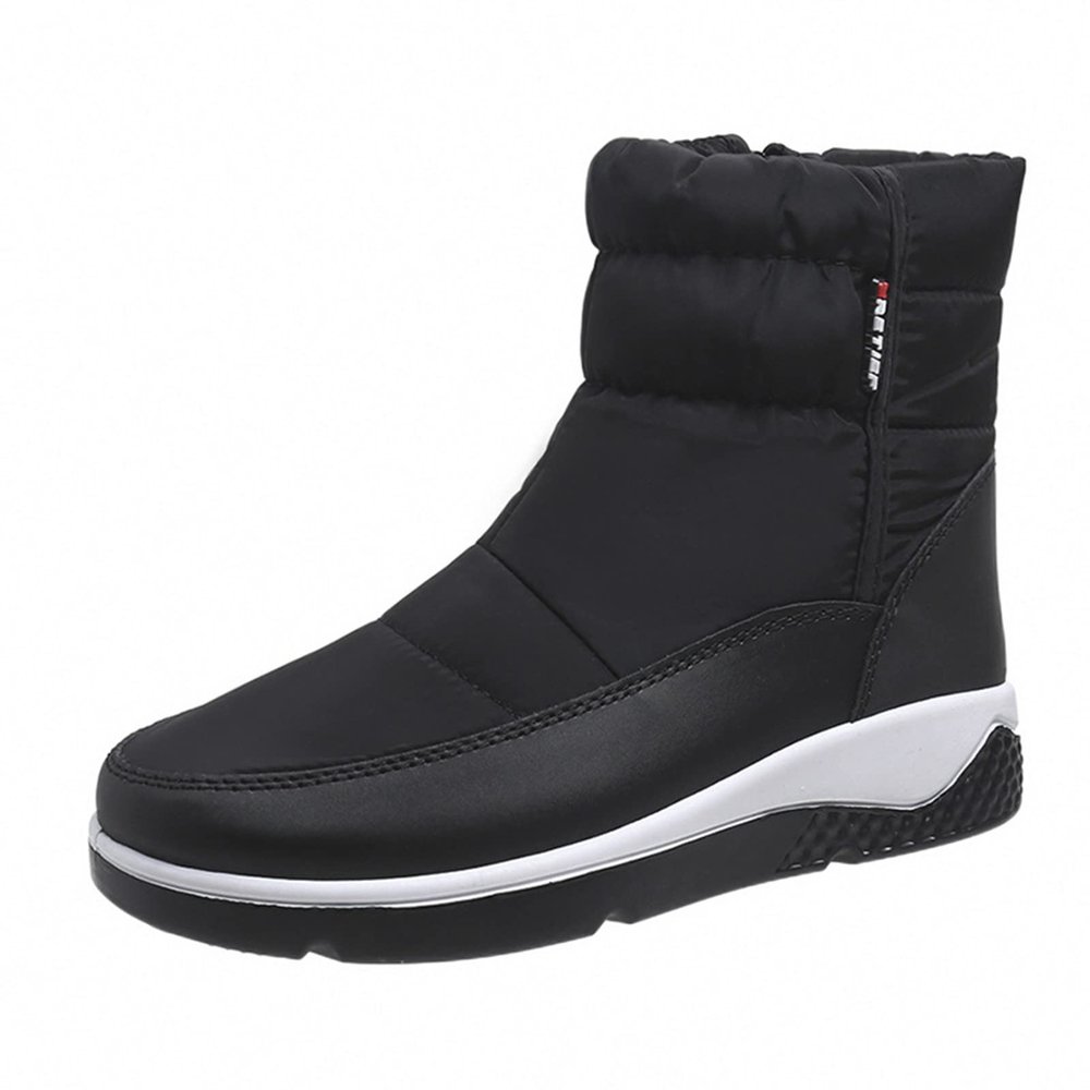 oiangi Snow Boots for Women 2022 Winter Fashion Plush Warm Round Toe Side Zipper Flat Ankle Booties Comfortable Casual High Tops Non-slip Ladies Shoes