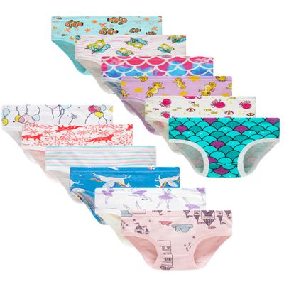 Cadidi Dinos Girls' Cotton Panties Big Girls Soft Underwears Kids Mermaid Briefs (Pack of 12) Size 10
