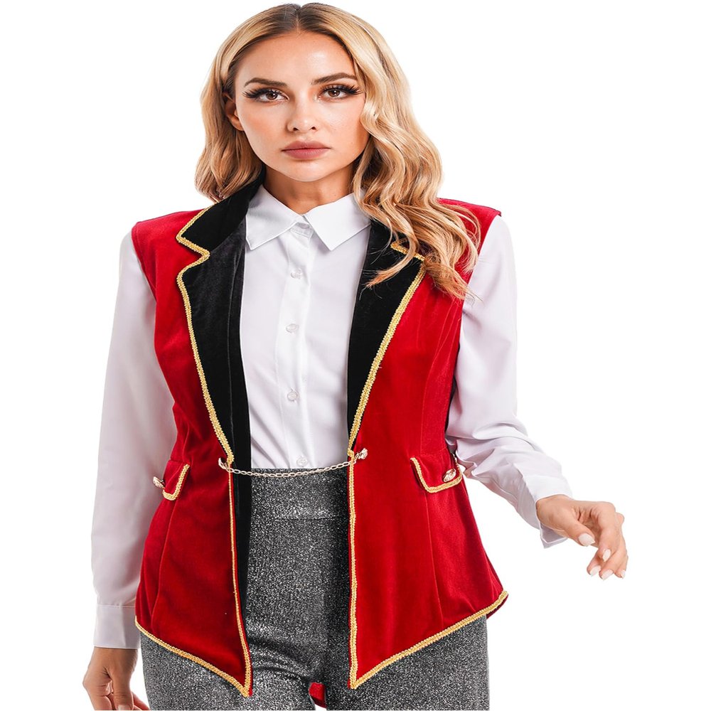 winying Womens Halloween Gothic Victorian Frock Coat Circus Showman Tailcoat Ringmaster Costume Red Small