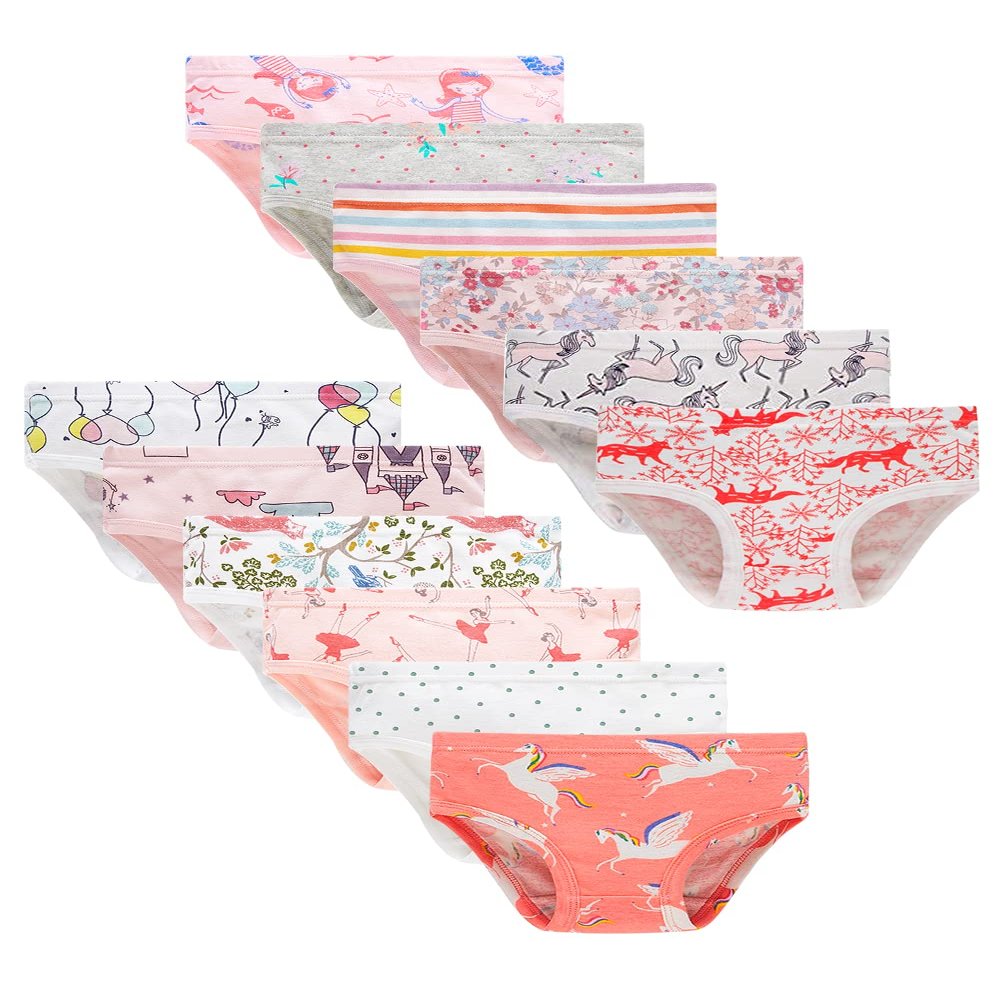 Cadidi Dinos Big Girls Underwears Soft 100% Cotton Panties Big Girls' Undies Assorted Underwear (Pack of 12) Size 10