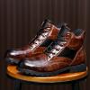oiangi Vintage Imitation Leather Men's Boots Leather Shoes 2022 Fashion Men's Middle Top Boots Men view 4
