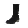 Suede Boots for Women Mid Calf Fashion Chunky Heel Round Toe Pleated Slip on Block Low Heel Boots 2022 Fall Winter Solid Casual Comfy Ladies Shoes view 1