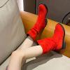 Suede Boots for Women Mid Calf Fashion Chunky Heel Round Toe Pleated Slip on Block Low Heel Boots 2022 Fall Winter Solid Casual Comfy Ladies Shoes view 4
