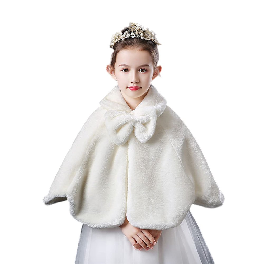 RUIXIA Flower Girls Faux Fur Bolero Shrug Princess Cape Winter Warm Shoulder Wrap Wedding Birthday Costume Party Evening Dress Up