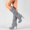 oiangi Women Stiletto Mid Calf Boots 2022 Winter Fashion Suede Round Toe Cross Belt Buckle Platform Thin High Heel Boots Solid Zipper Ladies Casual Shoes view 2