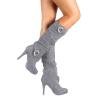 oiangi Women Stiletto Mid Calf Boots 2022 Winter Fashion Suede Round Toe Cross Belt Buckle Platform Thin High Heel Boots Solid Zipper Ladies Casual Shoes view 3