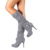 oiangi Women Stiletto Mid Calf Boots 2022 Winter Fashion Suede Round Toe Cross Belt Buckle Platform Thin High Heel Boots Solid Zipper Ladies Casual Shoes view 4