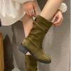Suede Boots for Women Mid Calf Fashion Chunky Heel Round Toe Pleated Slip on Block Low Heel Boots 2022 Fall Winter Solid Casual Comfy Ladies Shoes view 2