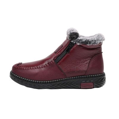 oiangi Snow Boots for Women Platform Ankle Booties Leather Zipper Thickened Plush Warm Flat Booties Comfortable Winter Non-slip Ladies Shoes