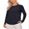 CRZ YOGA Pima Cotton Crewneck Long Sleeve Shirts for Women - Workout Athletic Yoga Casual Tops Soft Plain T-Shirt Navy X-Small view 1