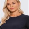 CRZ YOGA Pima Cotton Crewneck Long Sleeve Shirts for Women - Workout Athletic Yoga Casual Tops Soft Plain T-Shirt Navy X-Small view 3