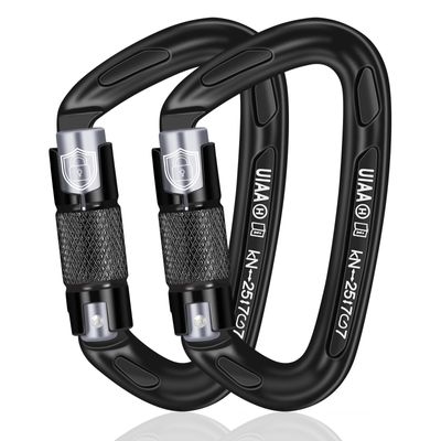 BEIFENG Auto Locking Carabiner 25KN Climbing Carabiner Large Carabiner Clip Obtained UIAA Certification Heavy Duty Carabiners Suitable for Rock Climbing, Camping, Gym,Rescue Black (Black&Silver-2PCS)