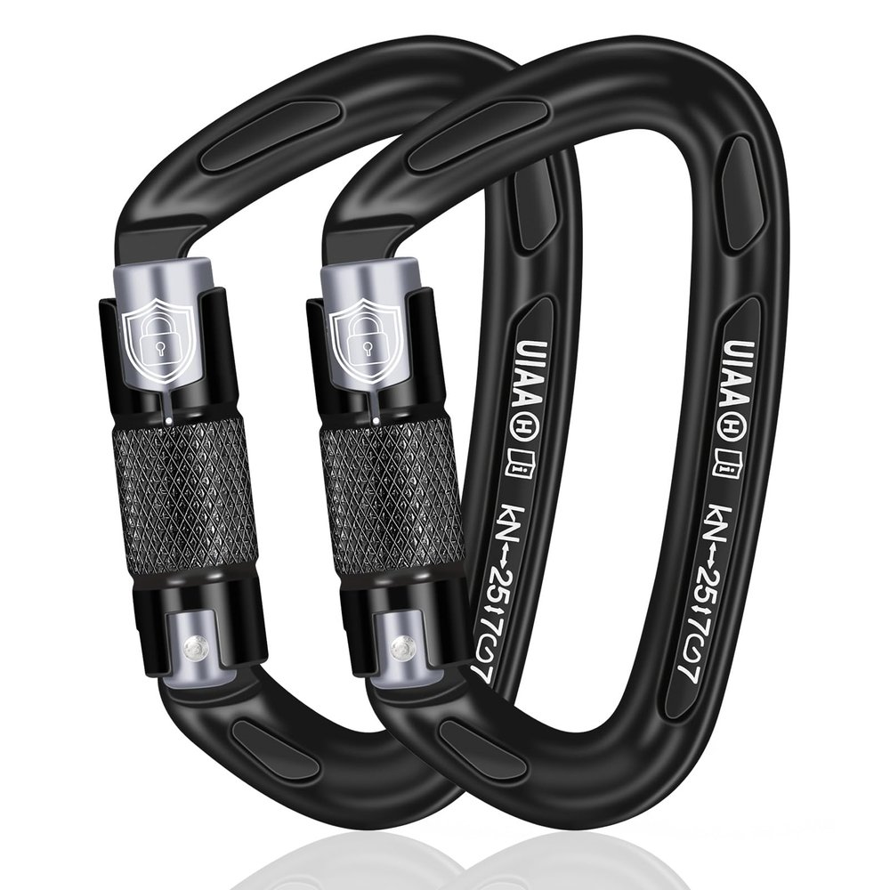 BEIFENG Auto Locking Carabiner 25KN Climbing Carabiner Large Carabiner Clip Obtained UIAA Certification Heavy Duty Carabiners Suitable for Rock Climbing, Camping, Gym,Rescue Black (Black&Silver-2PCS)