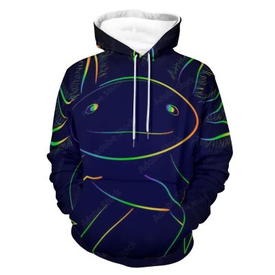 Stylized Rainbow Axolotl Hoodie Pullover Hooded Sweatshirt Casual Sweater Tops with Pocket for Men Women 3XL