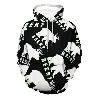Bear Deer Beer Hoodie Pullover Hooded Sweatshirt Casual Sweater Tops with Pocket for Men Women S
