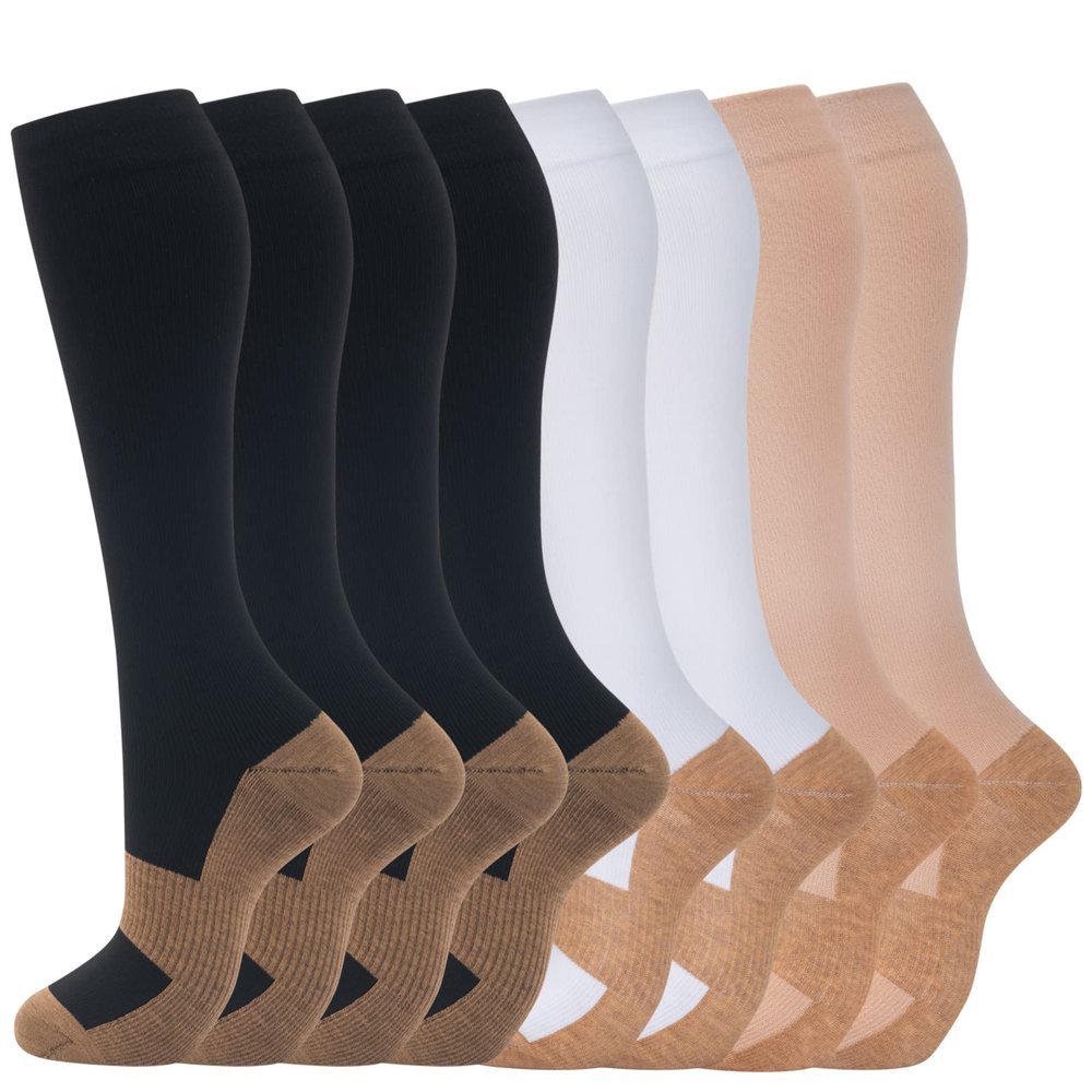 fenglaoda 8 Pairs Compression Socks for Men & Women 20-30 mmHg Knee High Nurse Pregnant Running Medical and Travel Athletic(L/XL,Multi19)
