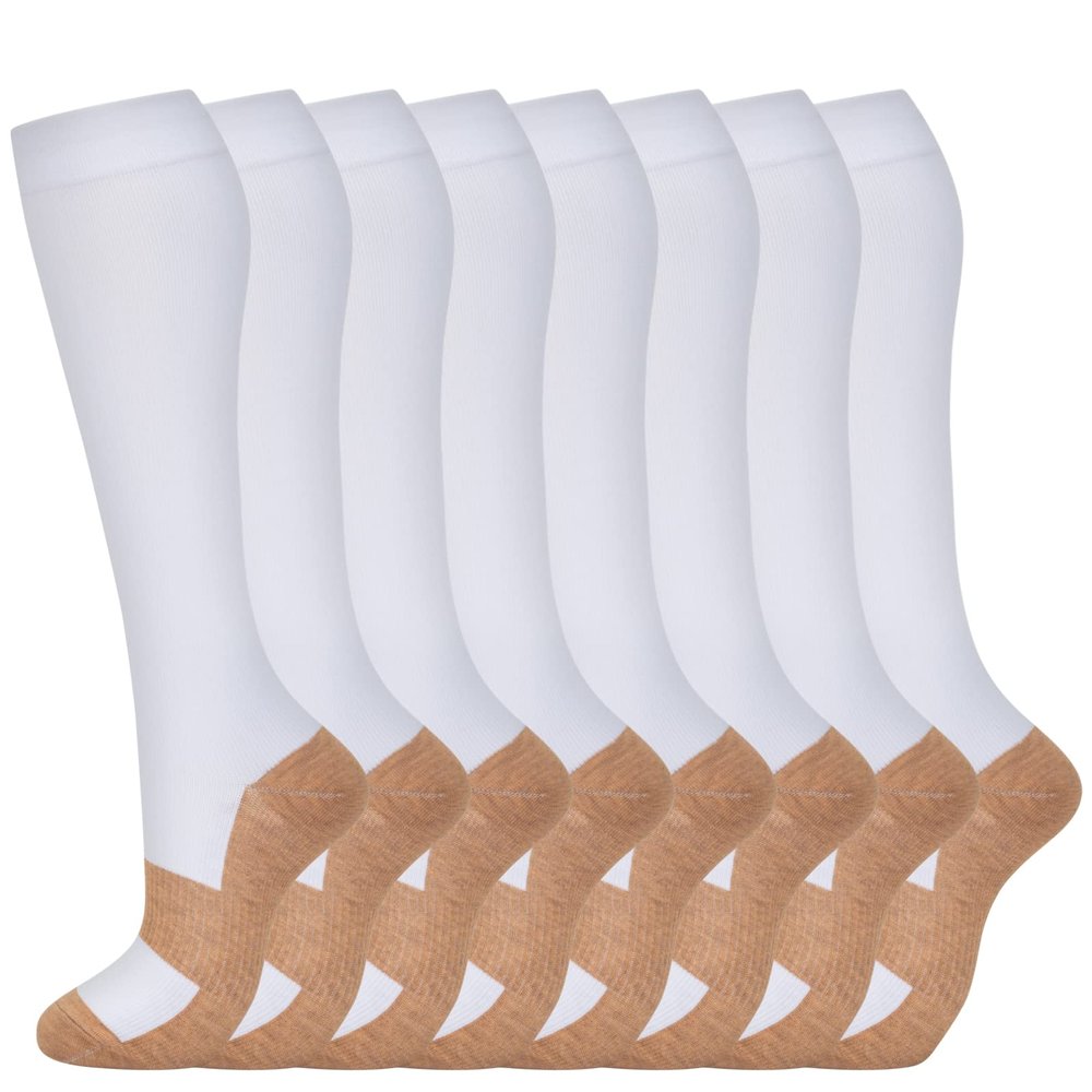 fenglaoda 8 Pairs Compression Socks for Men & Women 20-30 mmHg Knee High Nurse Pregnant Running Medical and Travel Athletic(L/XL,Multi16)