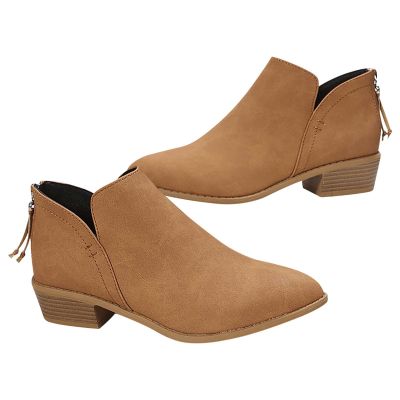 Women Pointed Toe Ankle Boots 2038 Fall Fashion Casual Back Zipper V Cutout Block Chunky Mid Heel Booties Solid Comfy Slip on Ladies Shoes