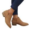 Women Pointed Toe Ankle Boots 2038 Fall Fashion Casual Back Zipper V Cutout Block Chunky Mid Heel Booties Solid Comfy Slip on Ladies Shoes view 2