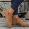 Women Pointed Toe Ankle Boots 2038 Fall Fashion Casual Back Zipper V Cutout Block Chunky Mid Heel Booties Solid Comfy Slip on Ladies Shoes view 3