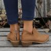 Women Pointed Toe Ankle Boots 2038 Fall Fashion Casual Back Zipper V Cutout Block Chunky Mid Heel Booties Solid Comfy Slip on Ladies Shoes view 4