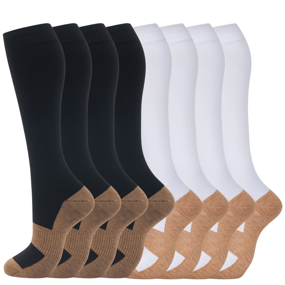fenglaoda 8 Pairs Compression Socks for Men & Women 20-30 mmHg Knee High Nurse Pregnant Running Medical and Travel Athletic(L/XL,Multi18)