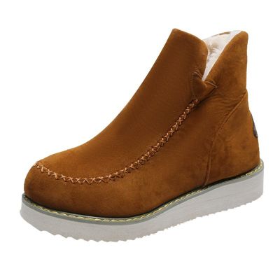oiangi Platform Snow Boots for Women 2022 Winter Fashion Round Toe Plush Warm Slip on Flat Ankle Booties Solid Casual Comfortable Outdoor Ladies Shoes
