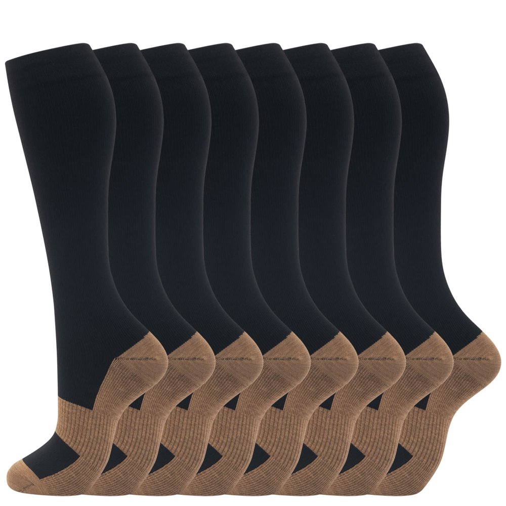 fenglaoda 8 Pairs Compression Socks for Men & Women 20-30 mmHg Knee High Nurse Pregnant Running Medical and Travel Athletic(S/M,Multi15)