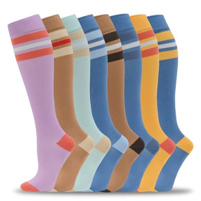 fenglaoda 8 Pairs Compression Socks for Men & Women 20-30 mmHg Knee High Nurse Pregnant Running Medical and Travel Athletic(S/M,Multi04)