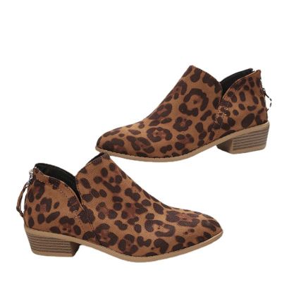 Women Pointed Toe Ankle Boots 2046 Fall Fashion Casual Back Zipper V Cutout Block Chunky Mid Heel Booties Solid Comfy Slip on Ladies Shoes