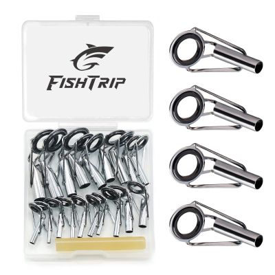 FishTrip Rod Tip Repair Kit Fishing Rod Tips Replacement Kit Stainless Steel Ceramic Guides Ring Fishing Pole Eyelets Repair Kit (Silver)
