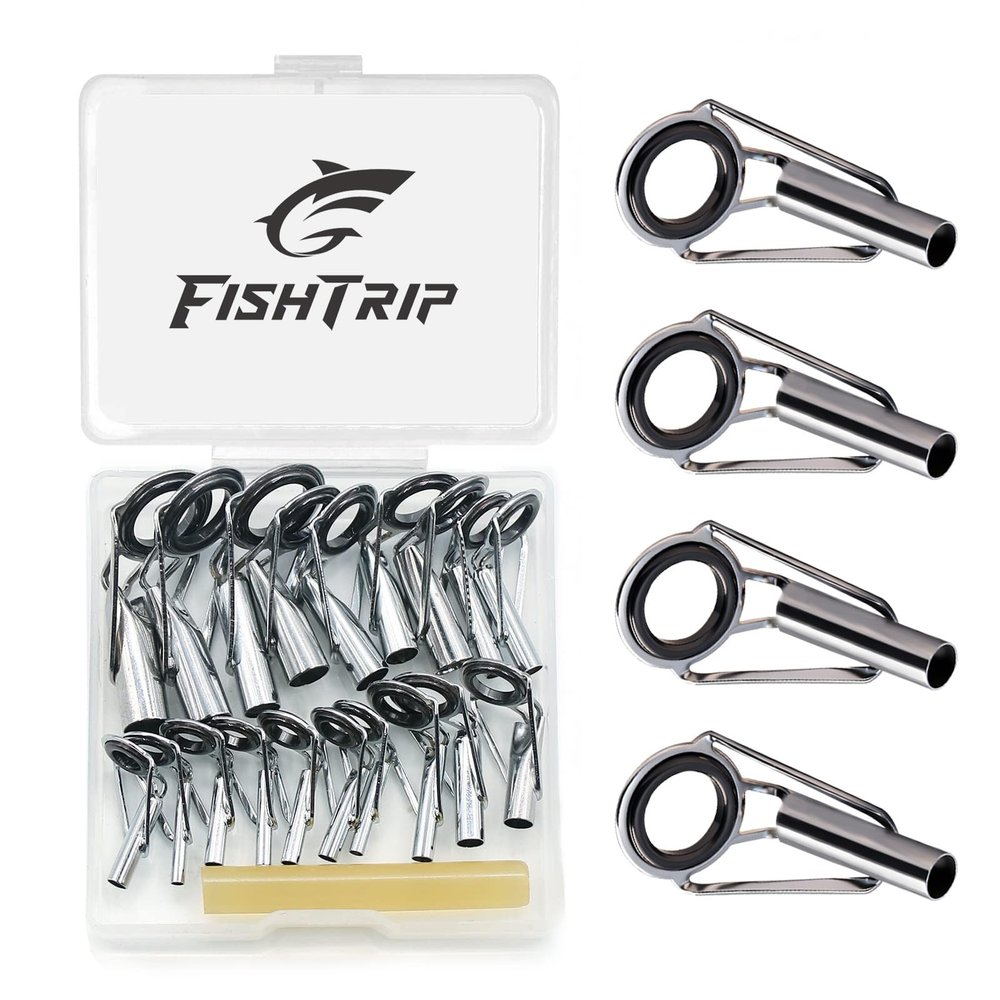 FishTrip Rod Tip Repair Kit Fishing Rod Tips Replacement Kit Stainless Steel Ceramic Guides Ring Fishing Pole Eyelets Repair Kit (Silver)