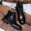 oiangi Vintage Imitation Leather Men's Boots Leather Shoes 2022 Fashion Men's Middle Top Boots Men view 4