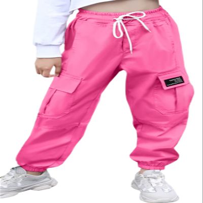 SANGTREE Girl's Cargo Pants, Elastic Waist Drawstring Loose Tapered Multi Pockets Cargo Jogger Pants for Girl, Rose Red,13-14 Years Big Kid = Tag 170
