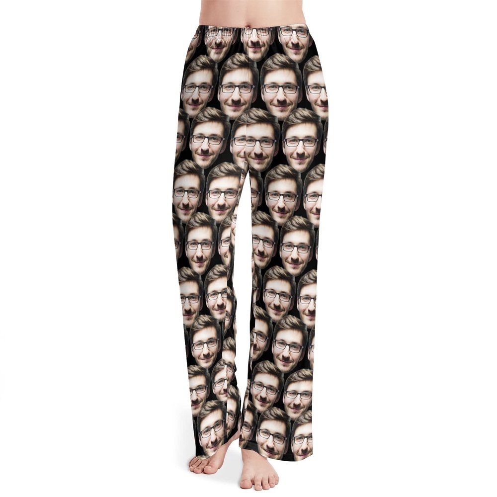 Custom Funny Pajamas Pants for Women, Personalized Photo Face Printed Pj Bottoms, Sleepwear Nightwear Pants for Adult Girl