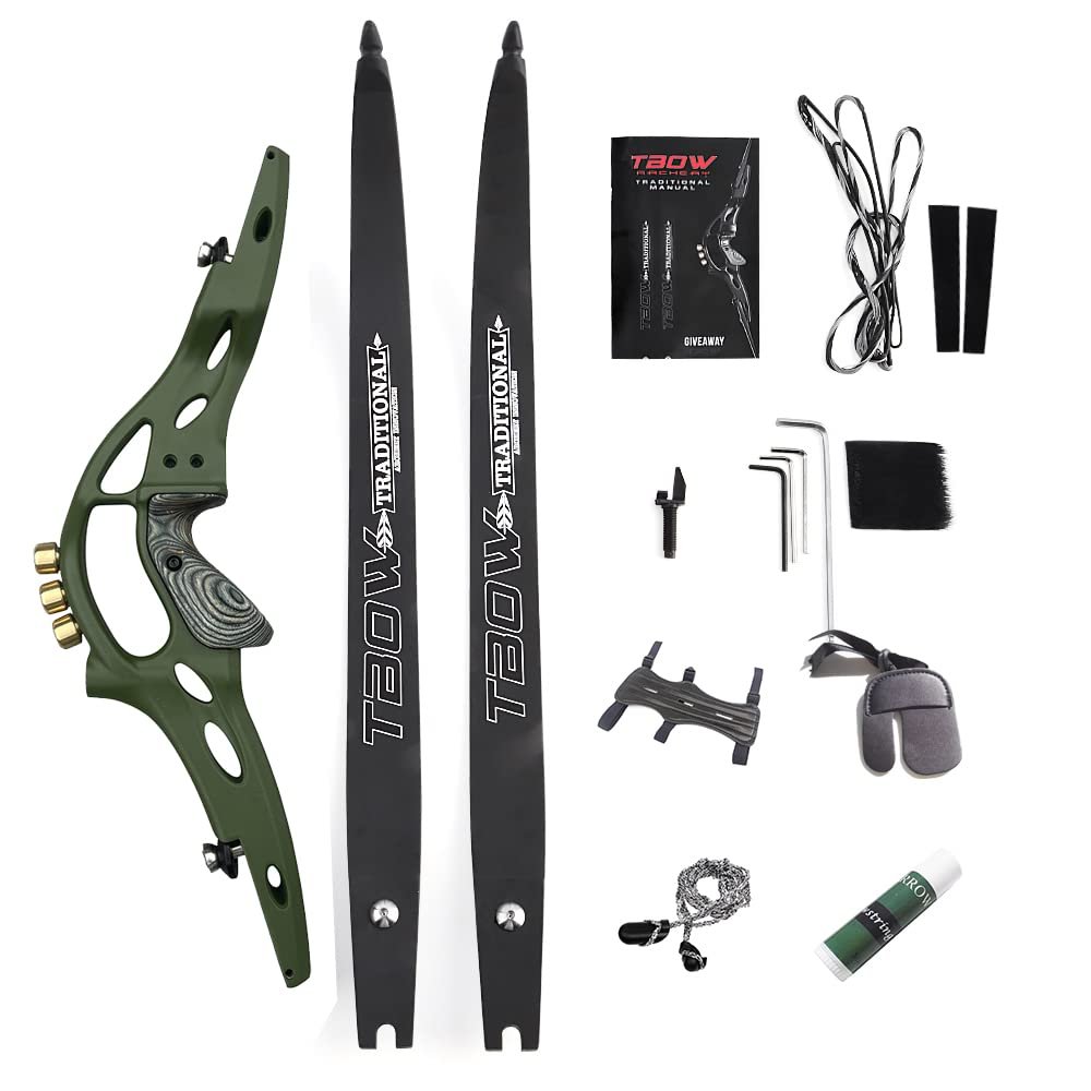 62 Takedown ILF Recurve Bow 30-60 Lbs Archery American Hunting Bow with Gordon Limbs for Adult Competition Athletic Bow Right Hand Archery Recurve Bow Accessory Set (30 Lbs, Green)