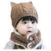 Crochet Earflap Hats Infant Baby Boy Girl Winter Hat Cat Beanie Hat with Scarf Fleece Lined Knitted Cap 0-2years Coffee view 1