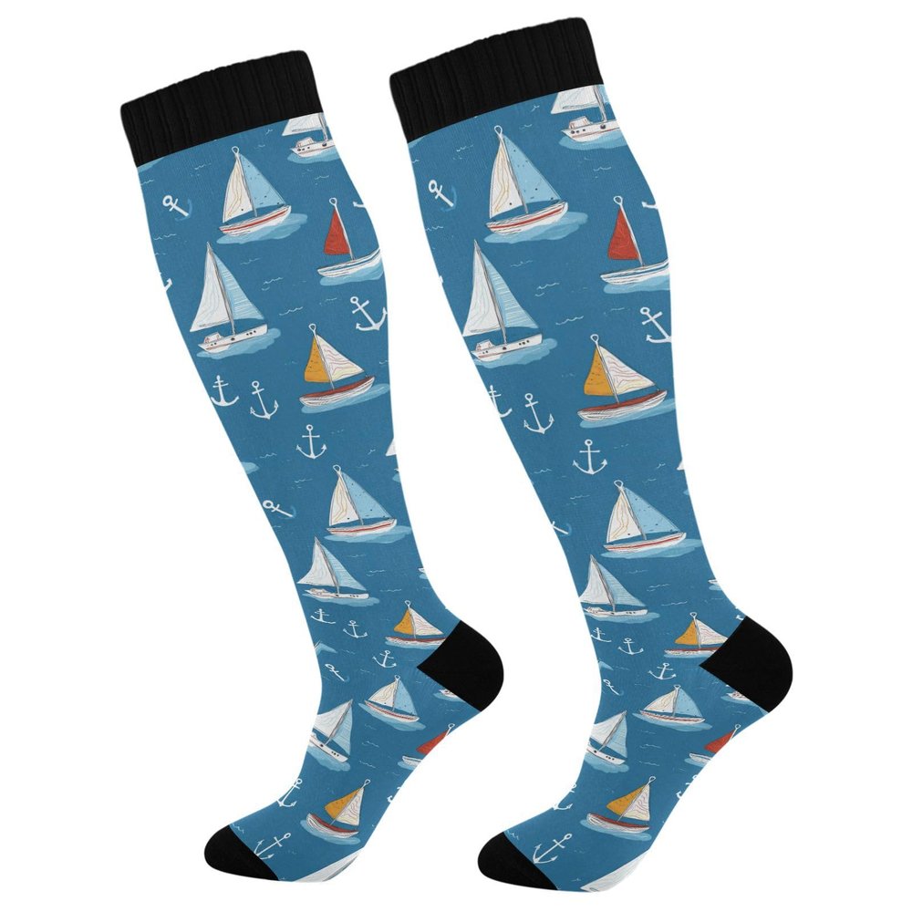 Wusikd Sailing Anchors Compression Socks for Women and Men Circulation Long Socks for Athletic Running 1