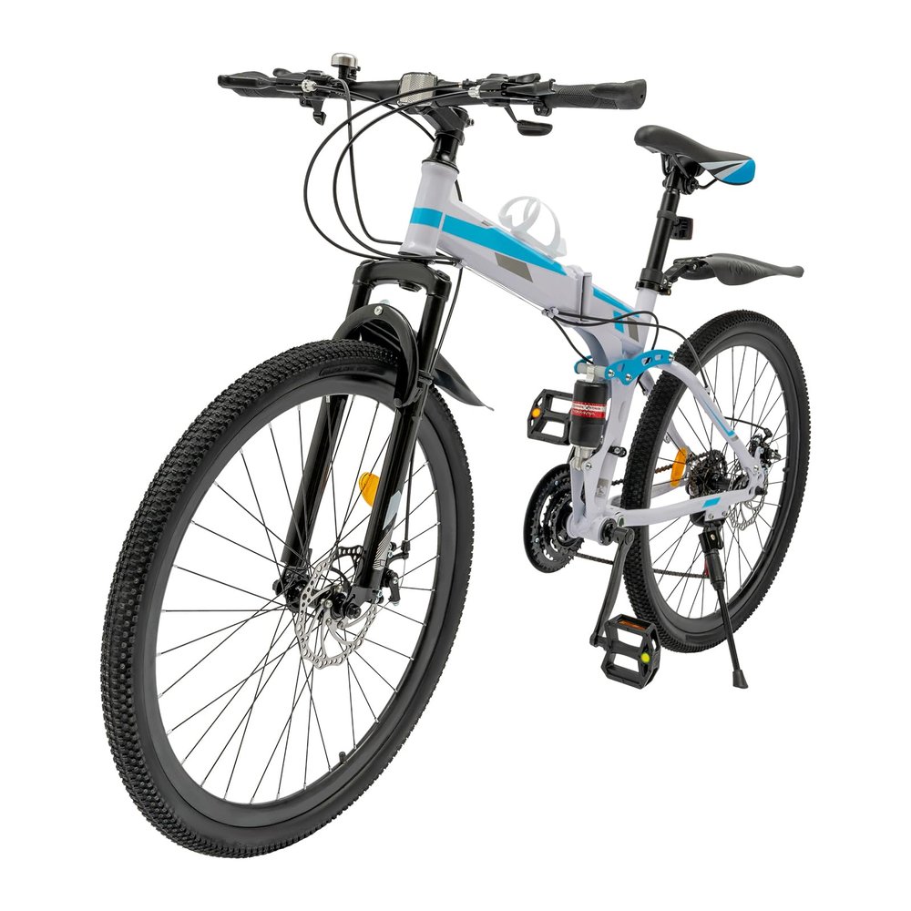 26 Inch Folding Mountain Bike, 21-Speed MTB Bicycle for Adult, High Carbon Steel Frame, Dual Disc Brake Non-Slip Outroad Mountain Bicycle for Men Women