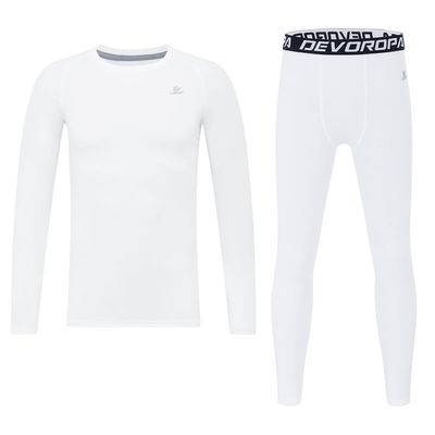 DEVOROPA Youth Boys Compression Thermal Shirt Long Sleeve Kids Fleece Baselayer Soccer Baseball Undershirt White XS