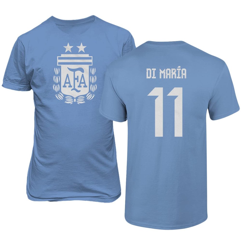 FLAURA Argentina Soccer #11 Di Maria World Football Adult Mens Unisex T-Shirt (Carolina Blue, 5X-Large)