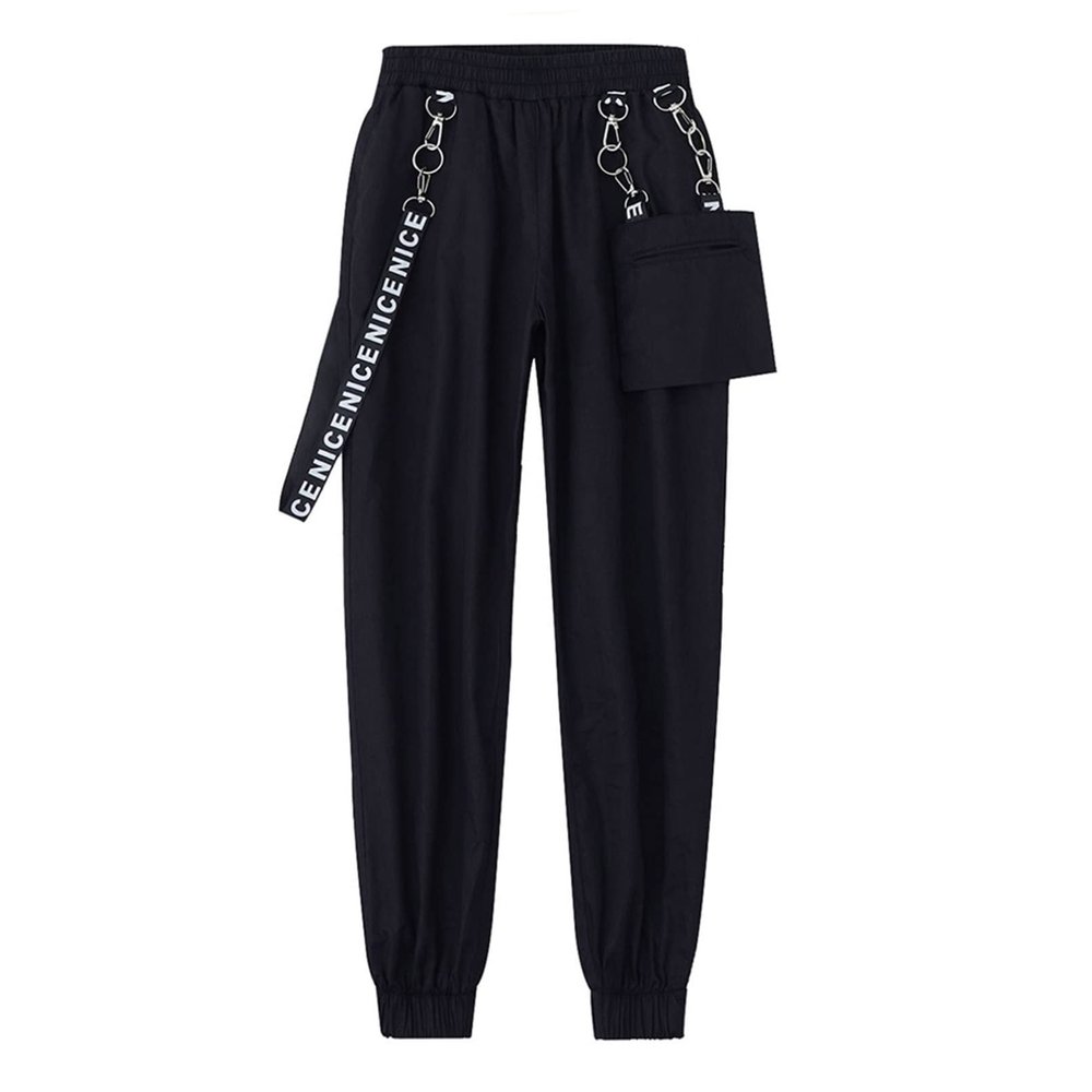 Moily Kids Girls Loose Fit Harem Sweatpants with Chain for Hiphop/Street Dance Competition Black 10 Years